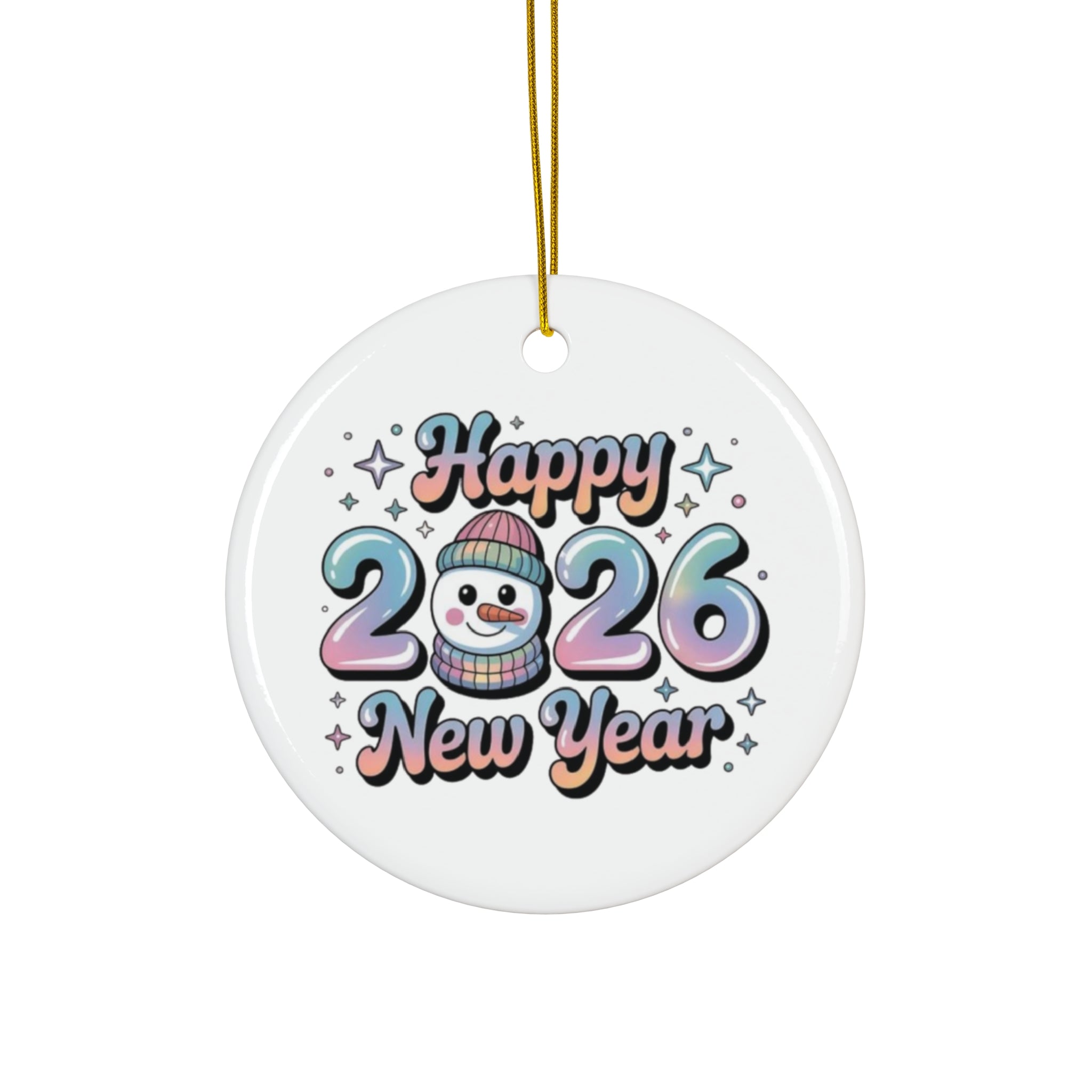 Happy 2026 New Year Ceramic Ornament - Festive Snowman Design | Circle Shape