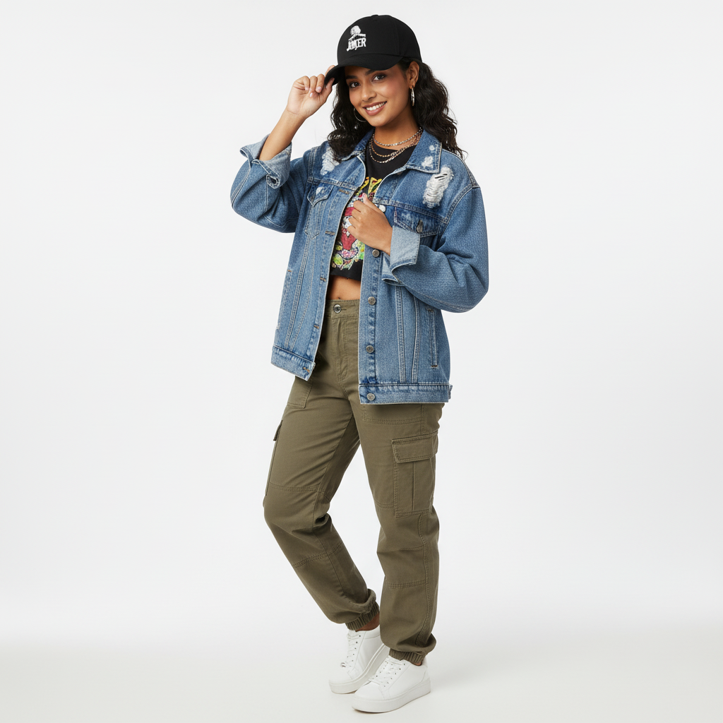 Female Model Holding JOKER Cap