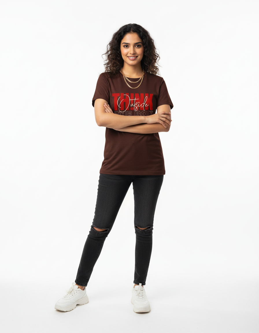 Female model - Think Outside tee