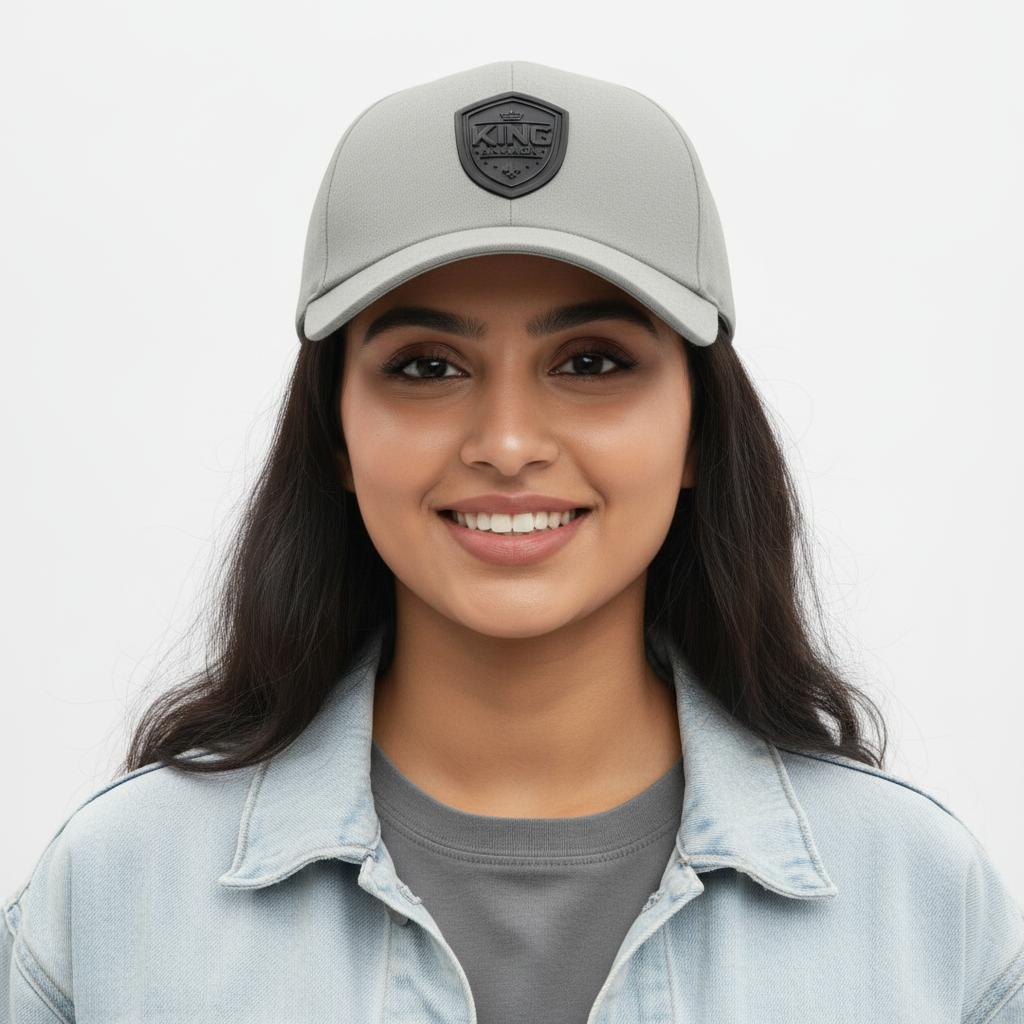 Female Model Wearing Grey KING ANKAGN Cap