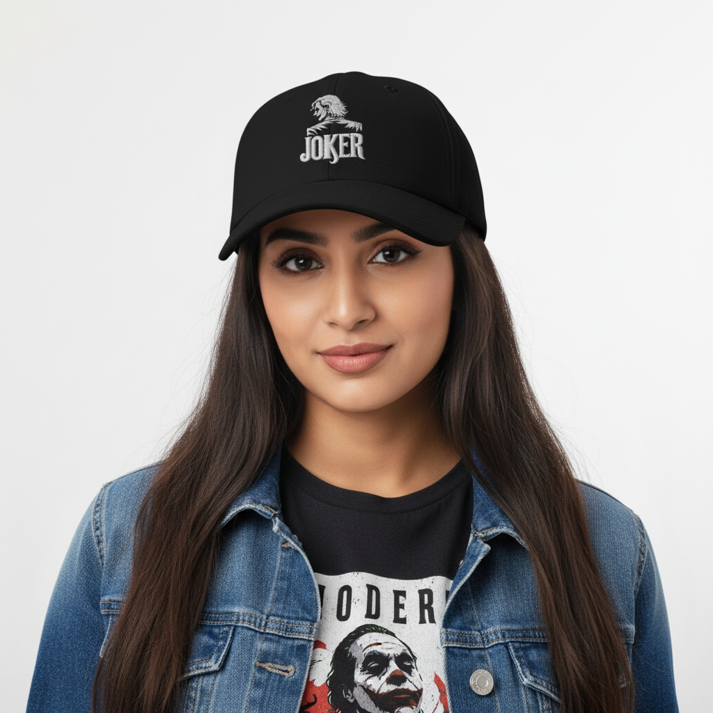 Female Model Wearing JOKER Cap - Front View