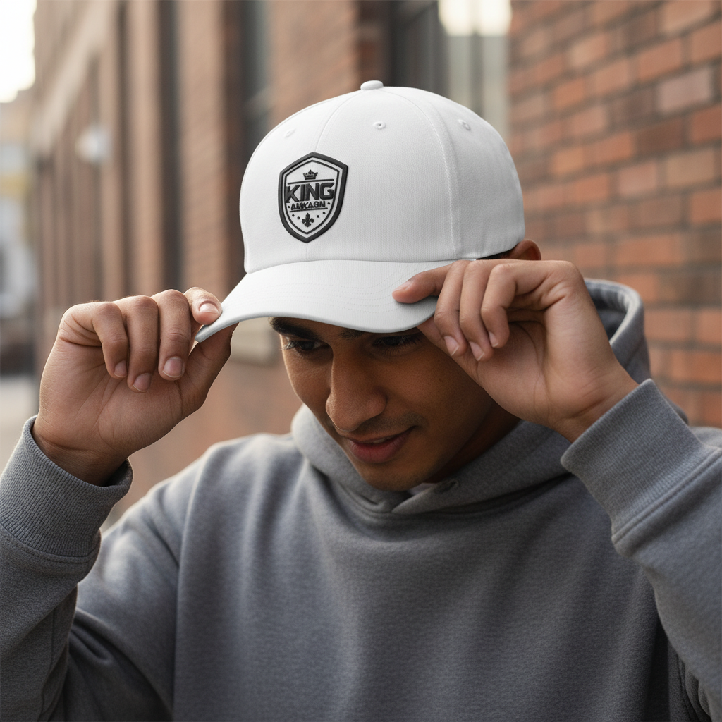 Male Model Adjusting White KING ANKAGN Cap