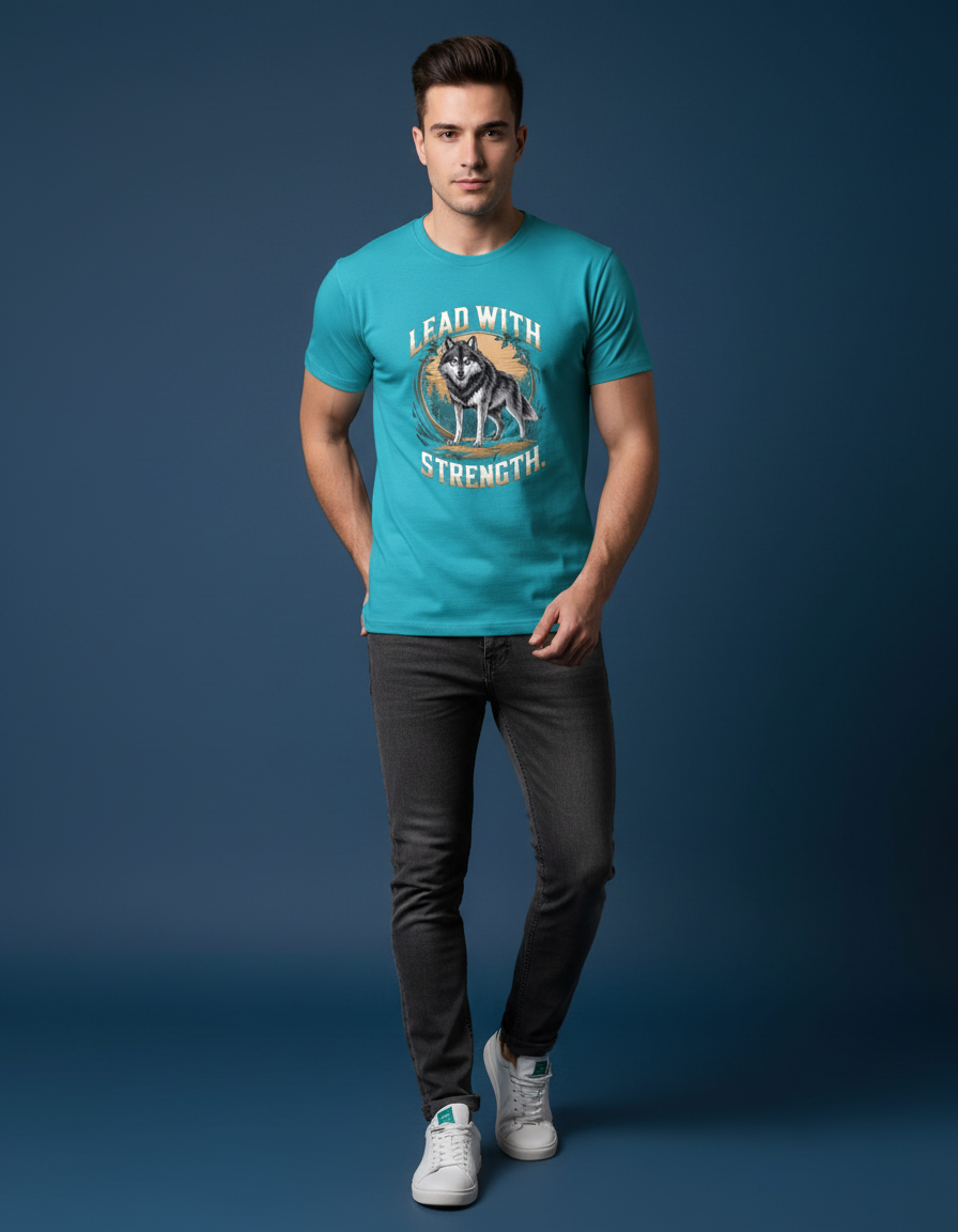 Man wearing Lead With Strength T-shirt