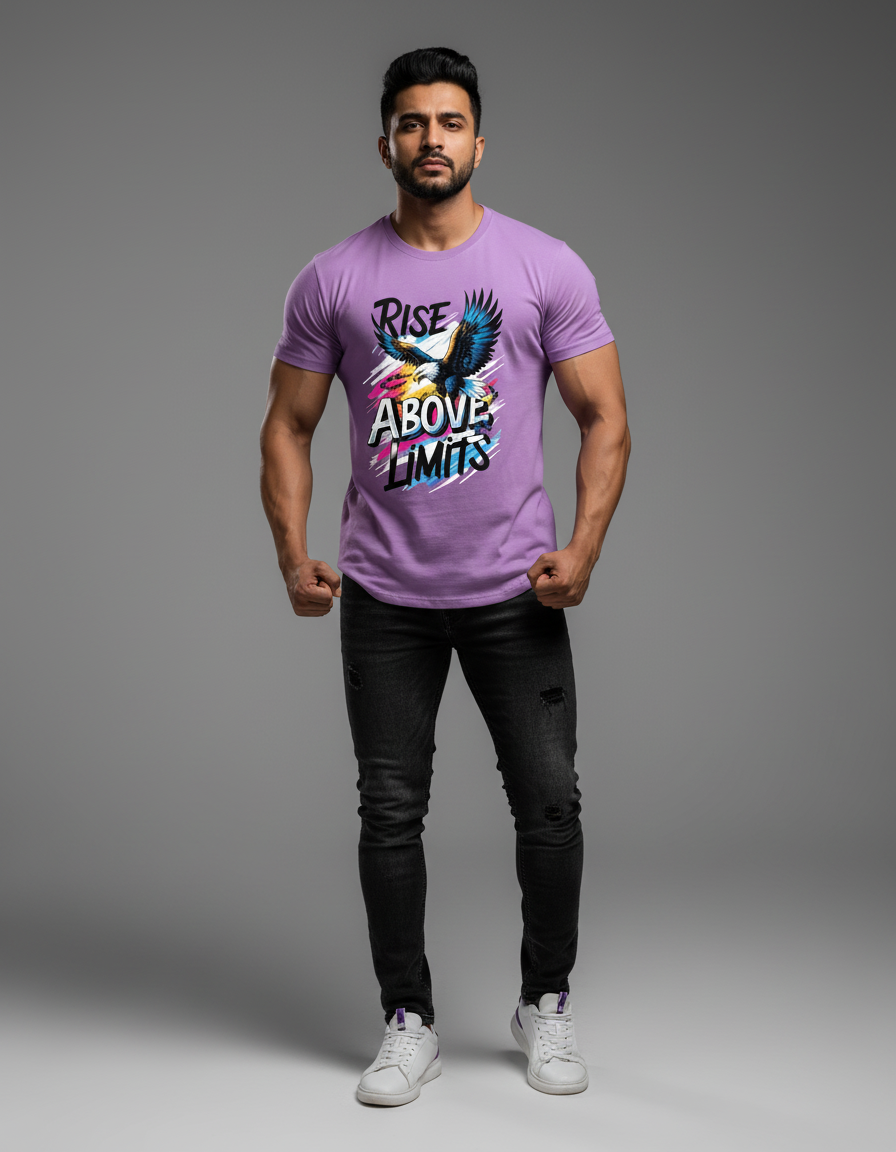 Man wearing Rise Above Limits T-shirt