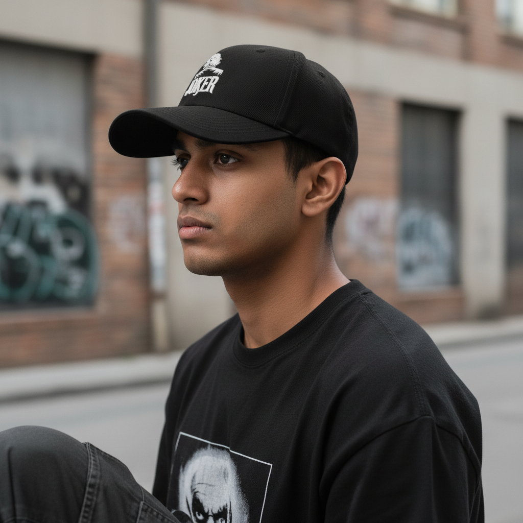 Model Wearing JOKER Cap - Side View