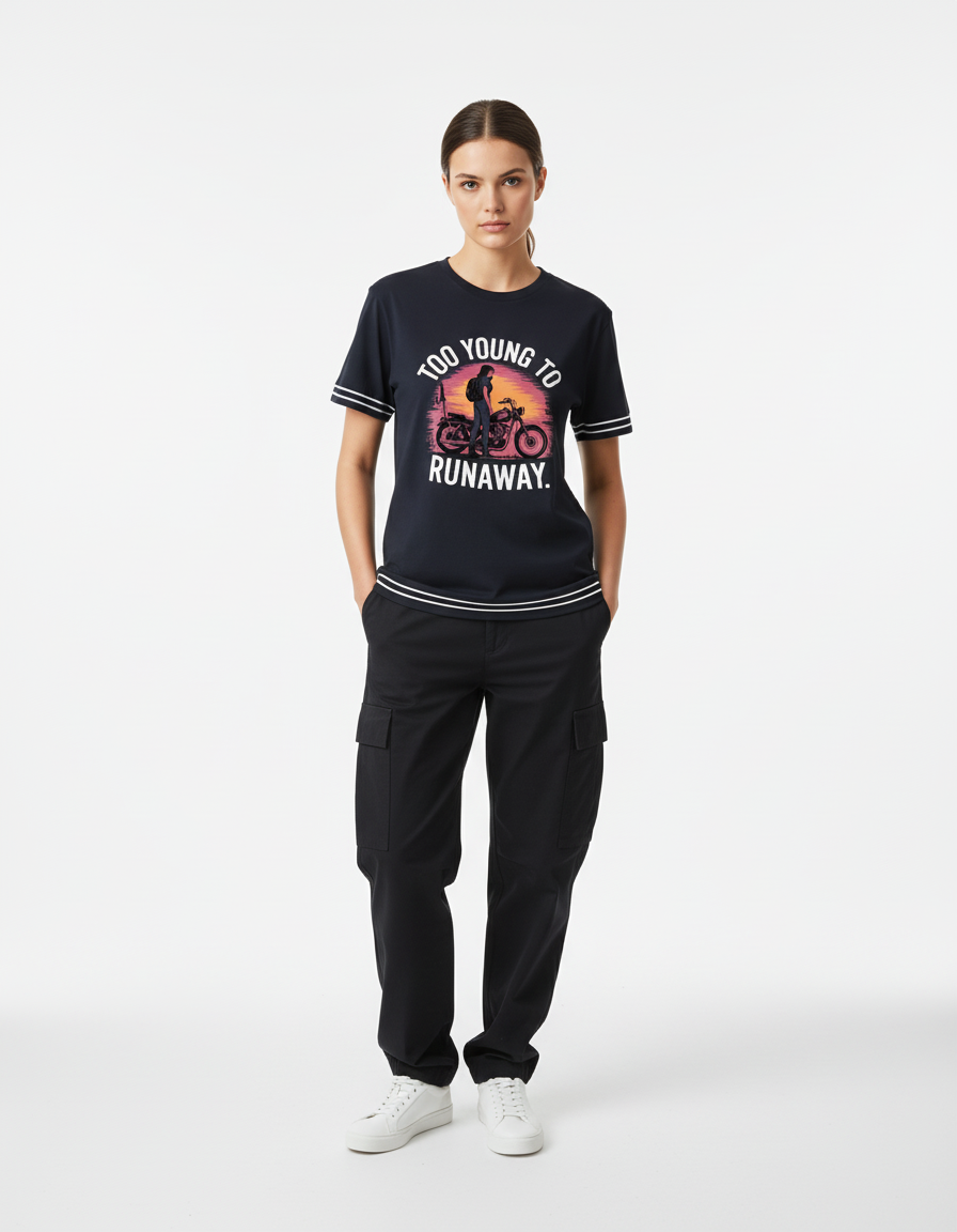 Too Young to Runaway t-shirt in Navy Blue