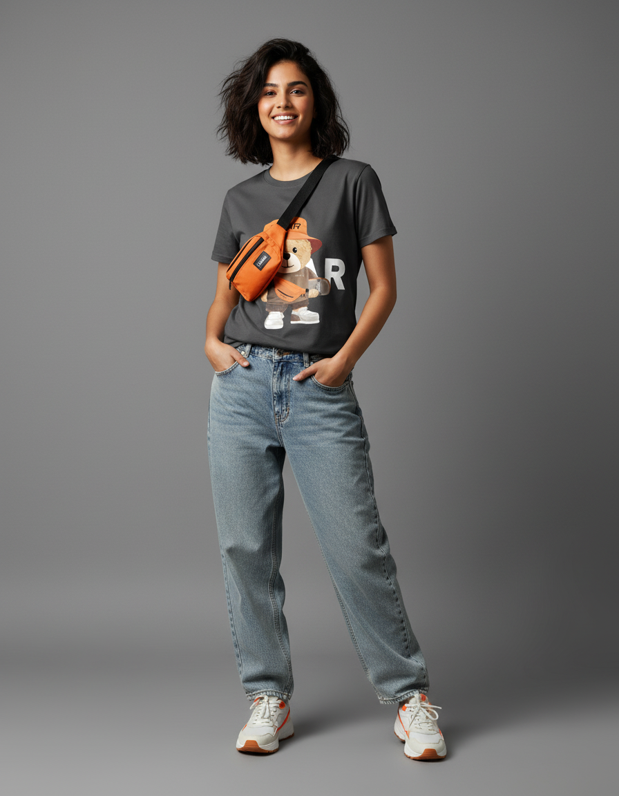 Woman wearing BEAR Basketball T-shirt